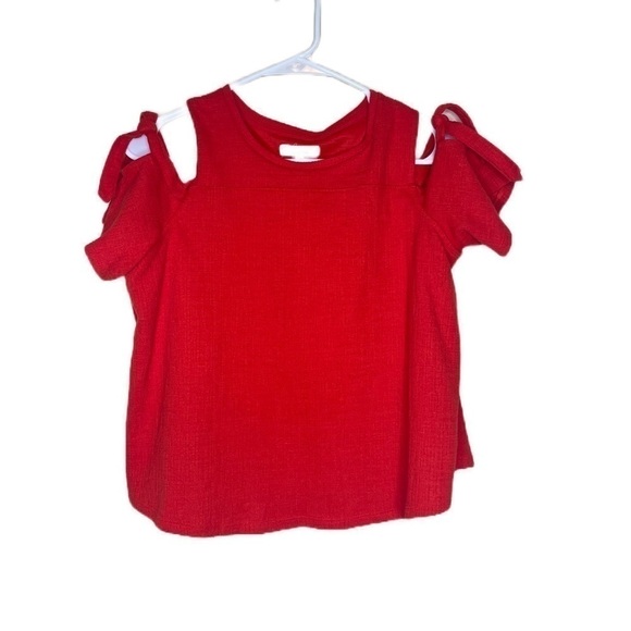 𝅺madewell skylark red cold shoulder short sleeve crewneck blouse - Picture 2 of 7